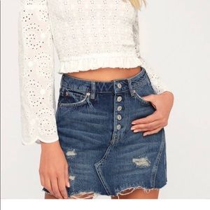 NWT Free People Distressed Denim Blue Jean Womens Mini Skirt Short Buttons 27